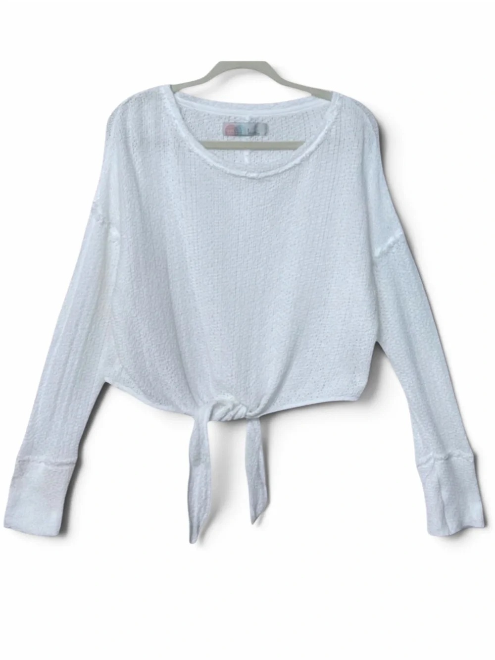 Free People Beach 100% Cotton Open Knit Top Long Sleeve Tie Front Sweater